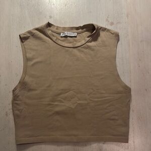Zara Tan Sleeveless Fitted Muscle Tee